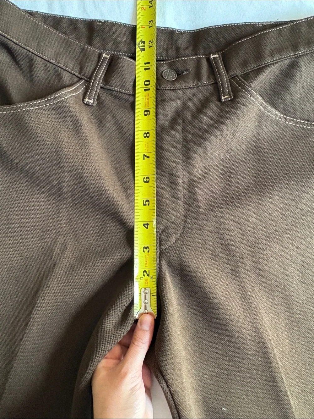 Farah Chocolate Brown Contrast Stitch Flare Trousers Retro Workwear Menswear